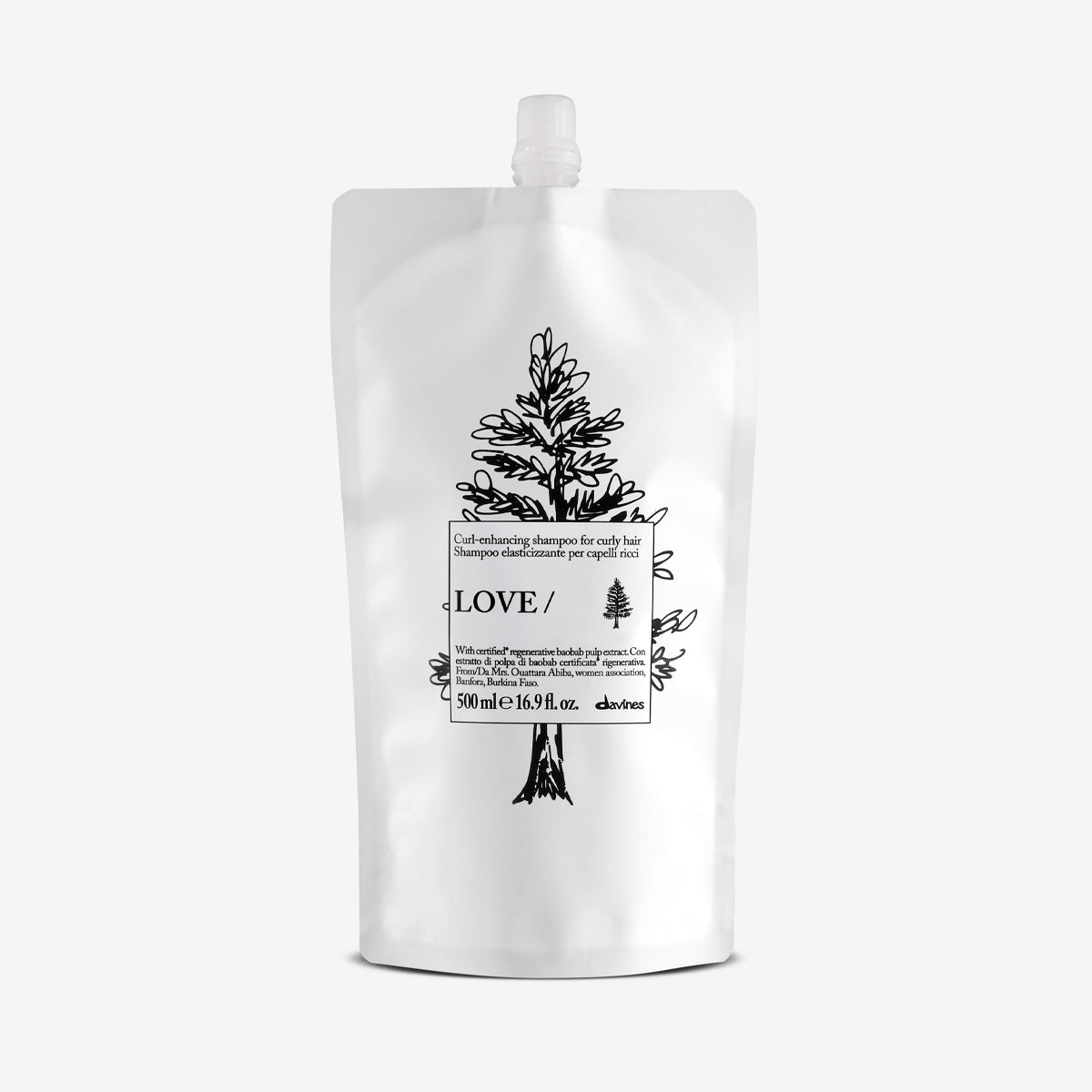 Davines Love Curl Shampoo 500ml refill pouch, curl-enhancing shampoo refill for curly hair