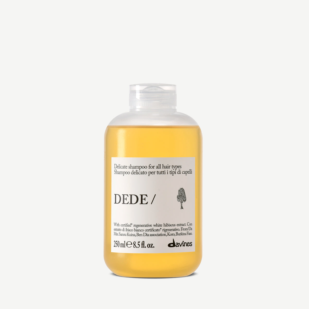 Davines DEDE Shampoo 250ml, transparent bottle for all hair types