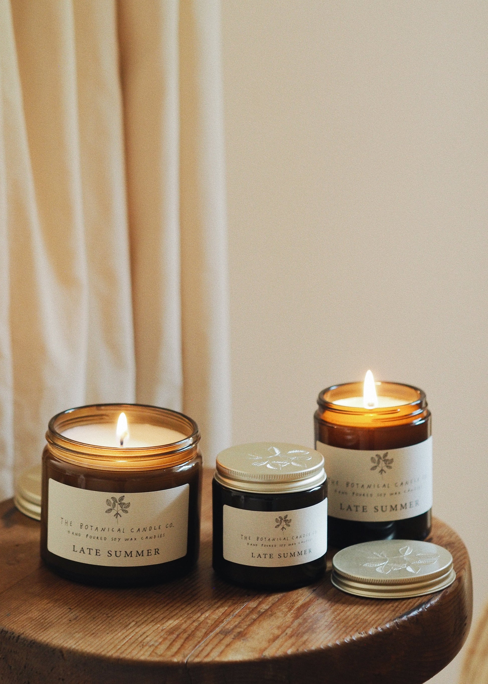 Late Summer hand-poured soy wax candle by The Botanical Candle Co.