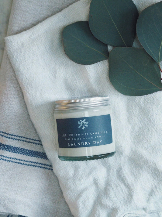 Laundry Day hand-poured soy wax candle, 120ml, by The Botanical Candle Co.